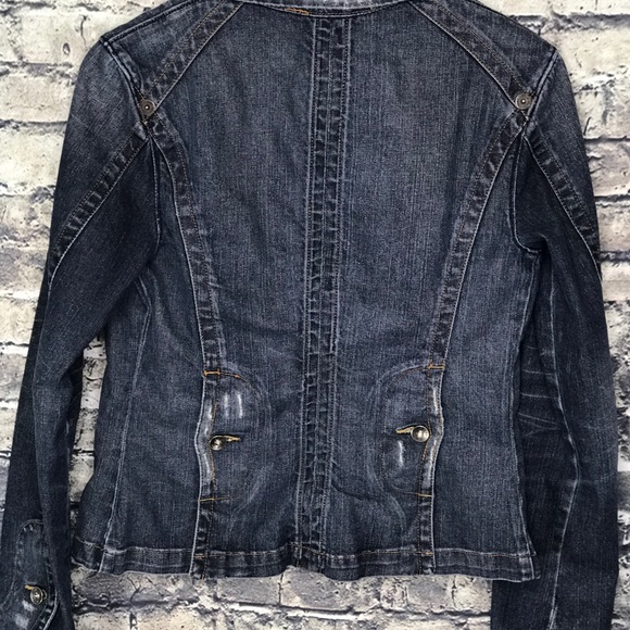 LEVEL 99 Distressed Fitted Denim Blazer Jacket - Picture 2 of 8